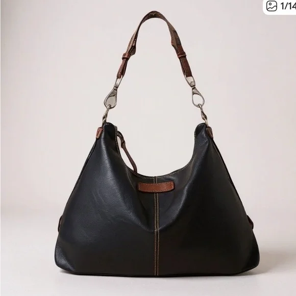 Dooney & Bourke Black Leather Shoulder Bag with Brown Trim - Picture 6 of 9